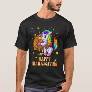 Camiseta Cute Unicorn Abraça a Turquia Feliz Dia de Ação de