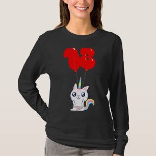 Camiseta Cute Unicorn Cat 18º Aniversário Crianças Balão Pa