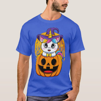 Camiseta Cute Unicorn Coçando O Lanterna Pumpkin Halloween