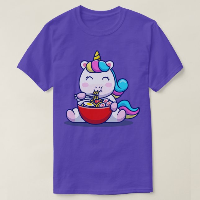 Camiseta Cute Unicorn Coma Ramen Noodle (Frente do Design)