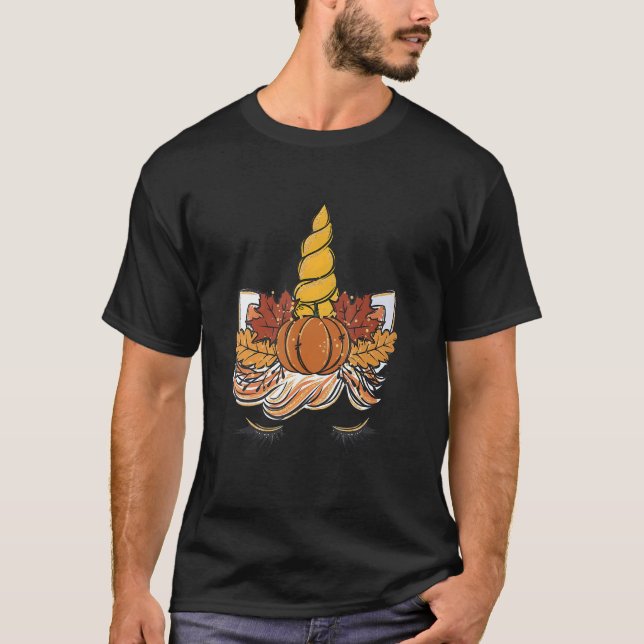 Camiseta Cute Unicorn Face Pumpkin Halloween Thanksgiving G (Frente)