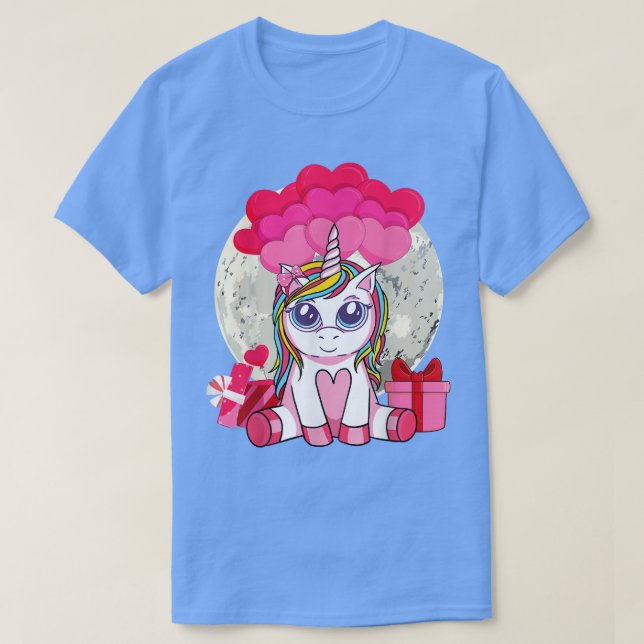Camiseta Cute Unicorn Heart Valentines Day Shirt Girls Kids (Frente do Design)
