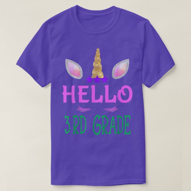 Camiseta Cute Unicorn Hello 3rd Grade Teacher Student Back  (Frente do Design)