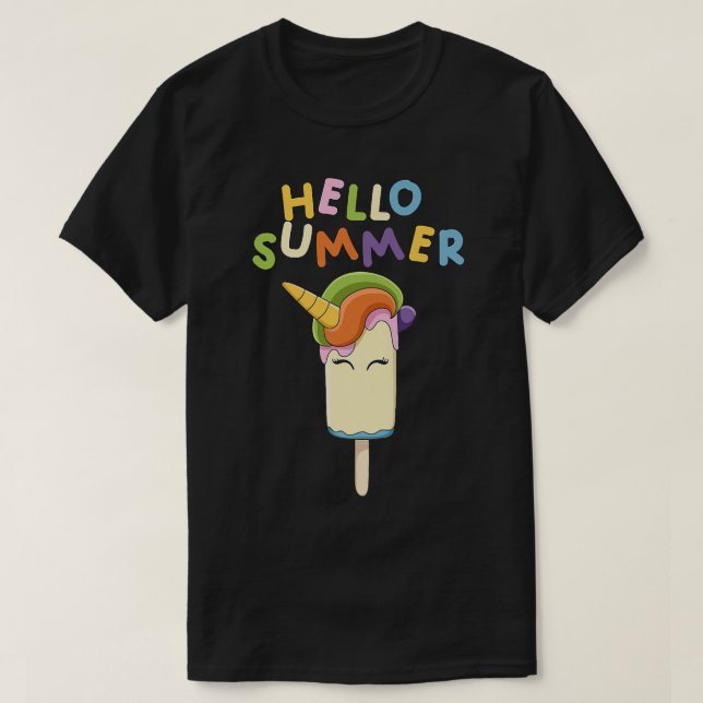 Camiseta Cute Unicorn Ice Pop Popsicle Ice Cream Bar Hello  (Frente do Design)