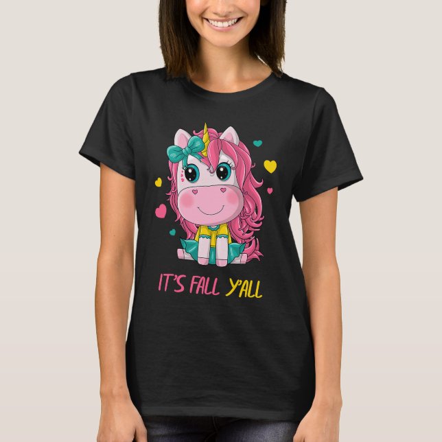 Camiseta cute unicorn  It's Fall Y'all  for girls kids (Frente)