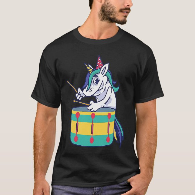 Camiseta Cute Unicorn Playing Snare Percussion Snare Drumme (Frente)