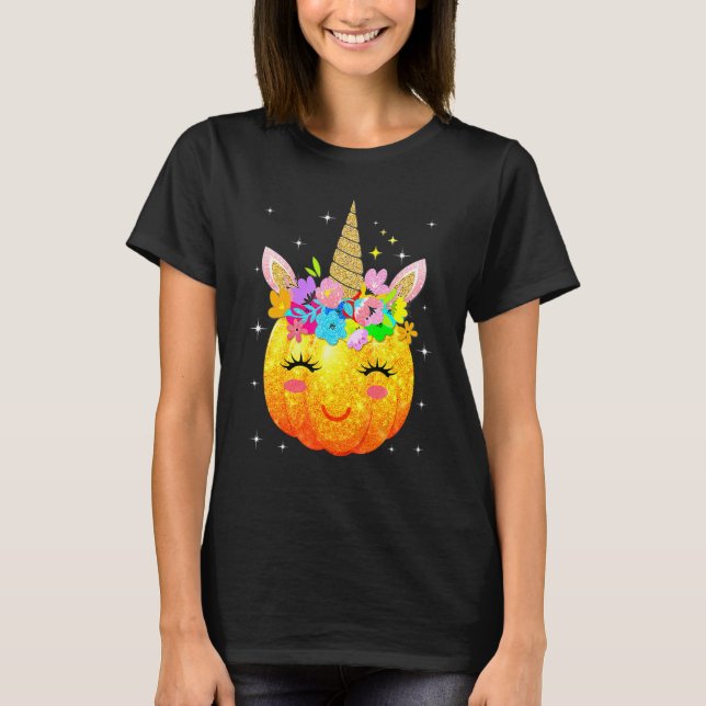 Camiseta Cute Unicorn Pumpkin Halloween Thanksgiving (Frente)