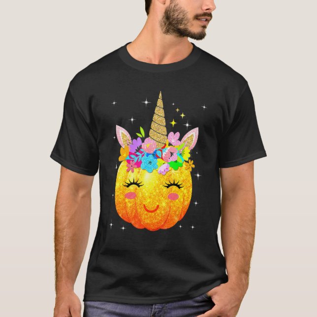Camiseta Cute Unicorn Pumpkin Halloween Thanksgiving (Frente)