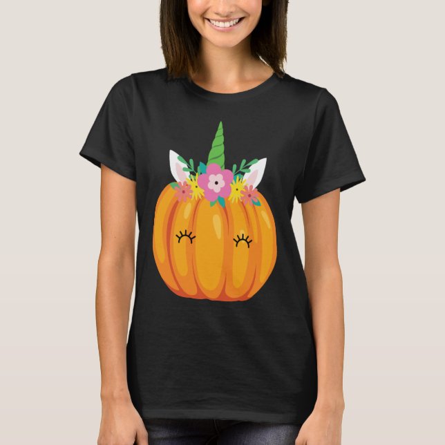 Camiseta Cute Unicorn Pumpkin Halloween Thanksgiving costum (Frente)