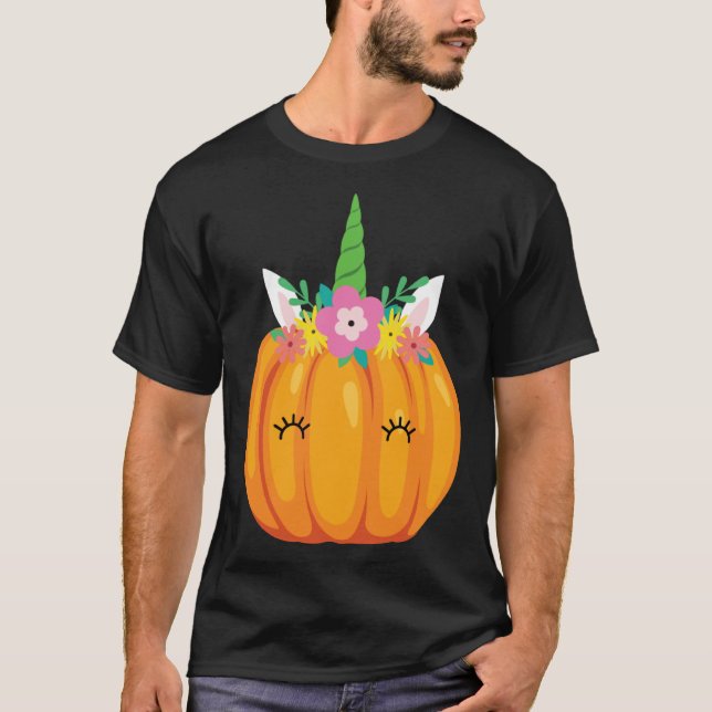 Camiseta Cute Unicorn Pumpkin Halloween Thanksgiving costum (Frente)