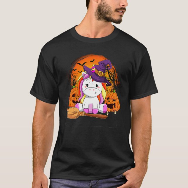 Camiseta Cute Unicorn Pumpkin Halloween Thanksgiving Hallow (Frente)