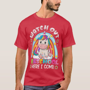 Camiseta Cute Unicorn Rainbow Assista à pré-escola aqui I C