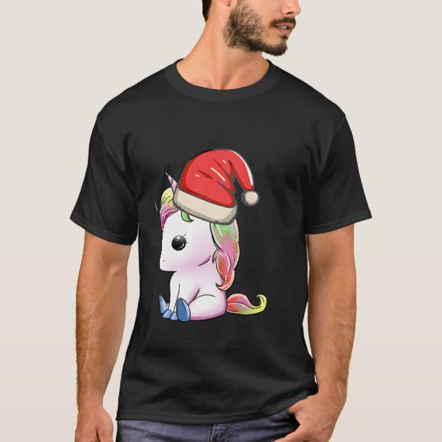 Camiseta Cute Unicorn Santa Hat Ugly Pajama Reindeer Girls (Frente)
