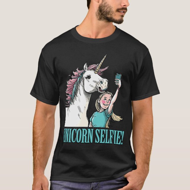 Camiseta Cute Unicorn Selfie Magical Horned Horse Girl Grou (Frente)
