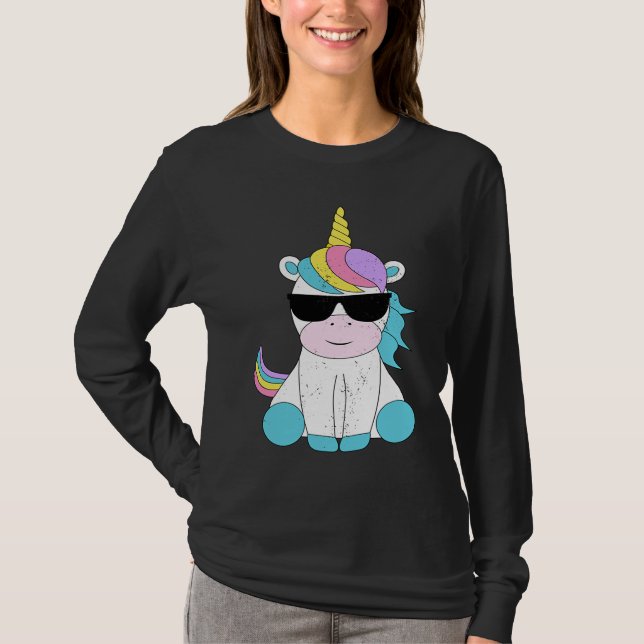Camiseta Cute Unicorn Sunglasses Magical Unicorns Fantasy M (Frente)