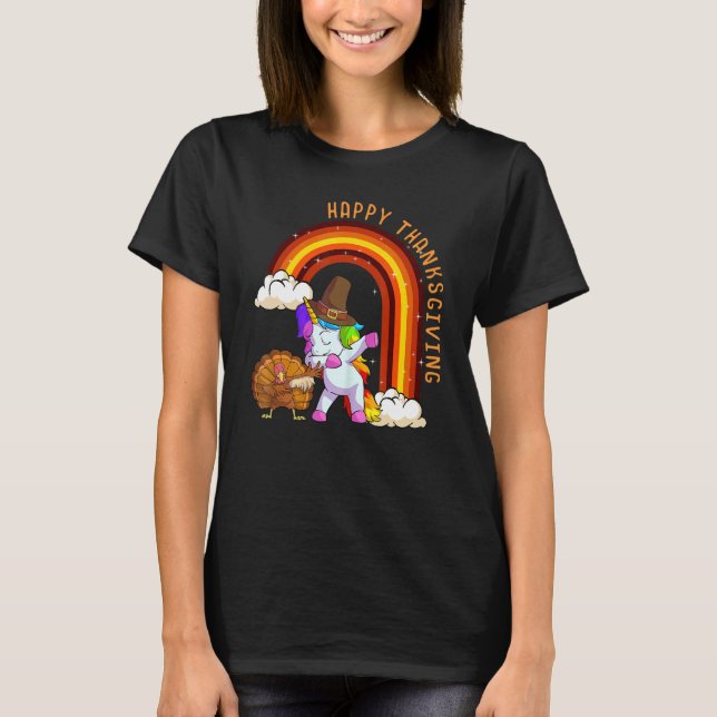 Camiseta Cute Unicorn Thanksgiving Girls Pilgrim Hat Turkey (Frente)