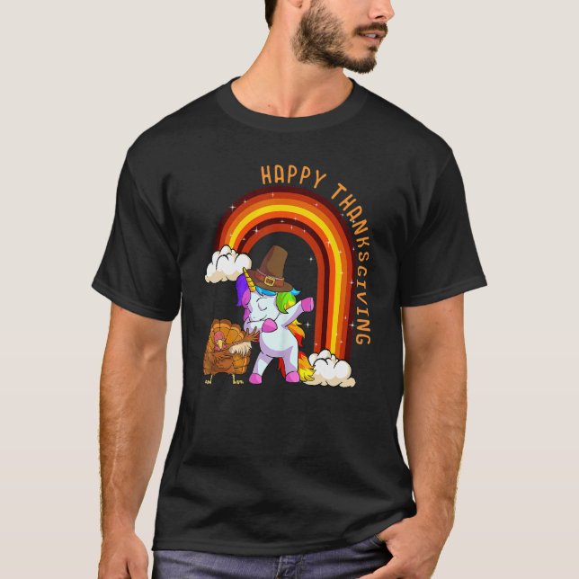 Camiseta Cute Unicorn Thanksgiving Girls Pilgrim Hat Turkey (Frente)