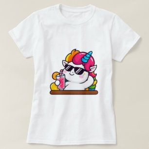 Camiseta Cute Unicórnio Bebendo Suco Verão Praia