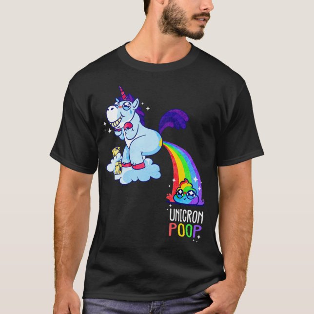 Camiseta Cute Unicórnio Poopando um arco-íris de drama arco (Frente)