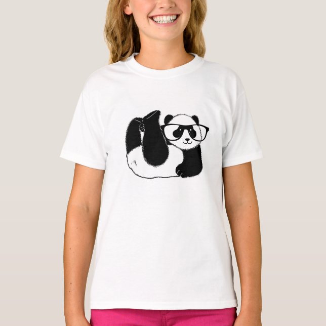 Camiseta Cute urso Panda vestindo óculos (Frente)