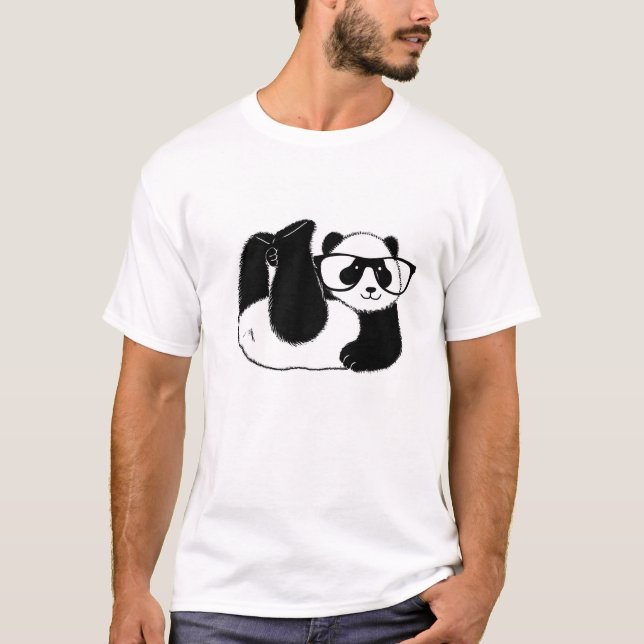 Camiseta Cute urso Panda vestindo óculos (Frente)