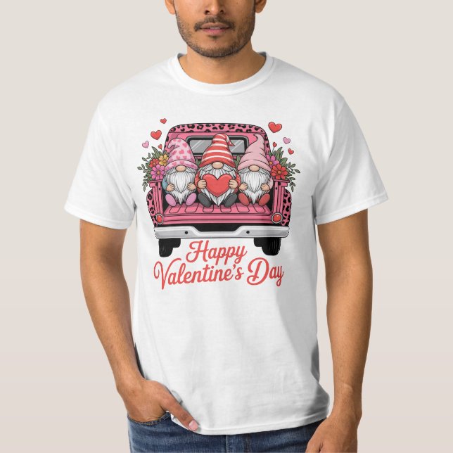 Camiseta cute-valentine-gnomes-pink-truck-happy-valentines- (Frente)