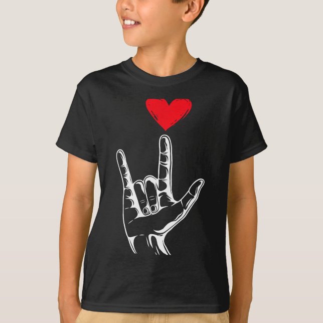 Camiseta Cute Valentines Day I Love You Hand Sign Language  (Frente)