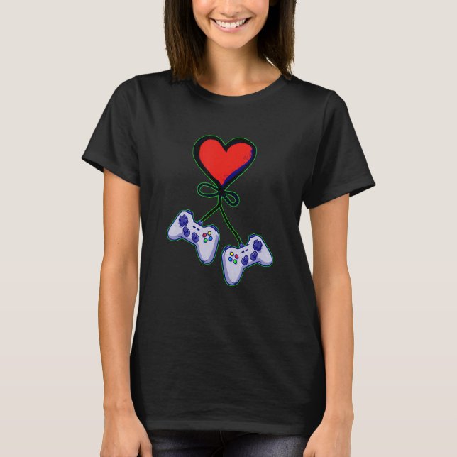 Camiseta Cute Valentine's Day Matching Couple Video Gamer (Frente)