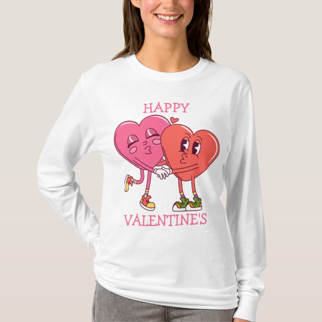 Camiseta Cute Valentine's Hearts Couple Women's T-Shirt (Frente)