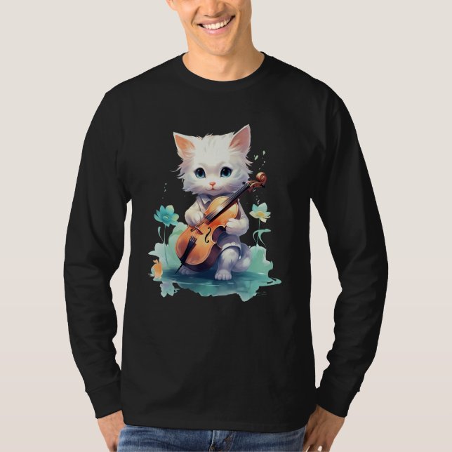 Camiseta Cute Violinist Cat Violin Musician String Player W (Frente)