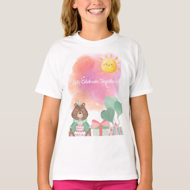 Camiseta Cute Watercolor Bear Birthday T-Shirt (Frente)