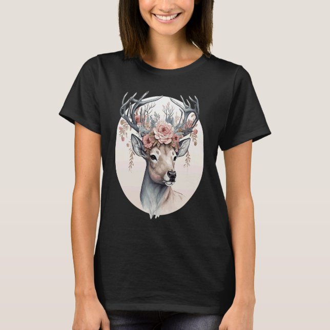 Camiseta Cute Watercolor Deer Flower Crown Animal (Frente)