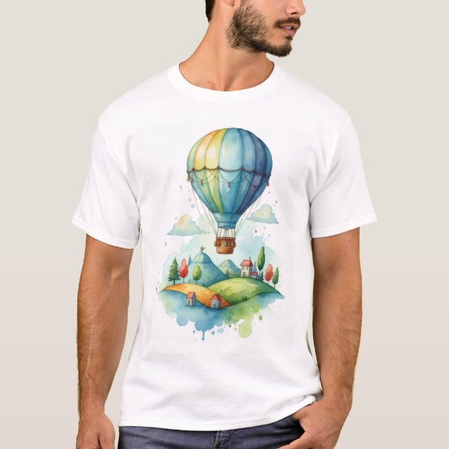 Camiseta Cute Watercolor Hot Air Balloon T-Shirt (Frente)