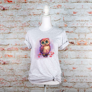 Camiseta Cute Watercolor Owl Perched on Branch with Floral