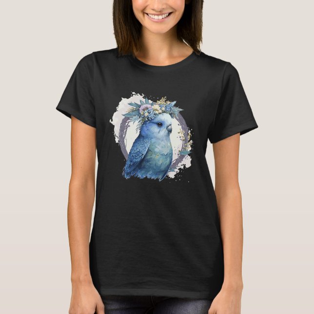Camiseta Cute Watercolor Parakeet Budgie Bird Flower Crown  (Frente)