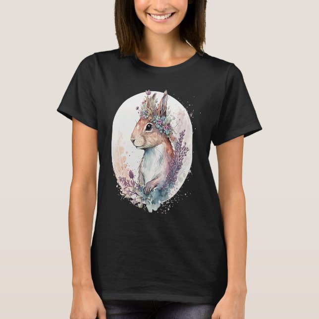 Camiseta Cute Watercolor Squirrel Flower Crown Animal (Frente)