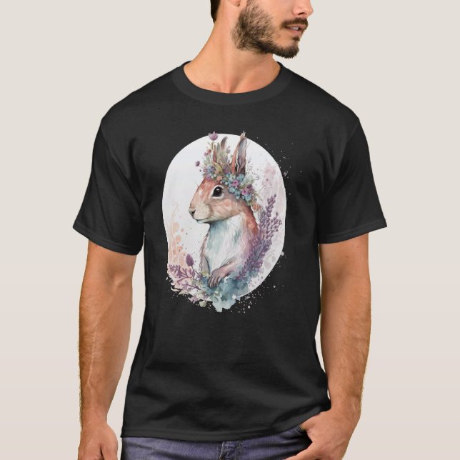 Camiseta Cute Watercolor Squirrel Flower Crown Animal (Frente)