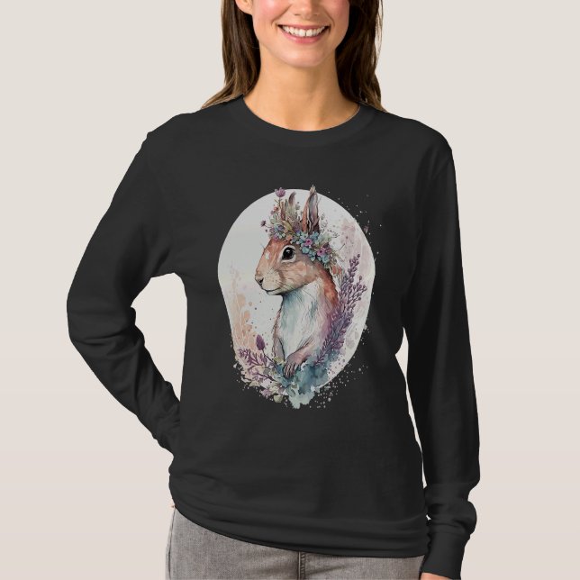 Camiseta Cute Watercolor Squirrel Flower Crown Animal (Frente)
