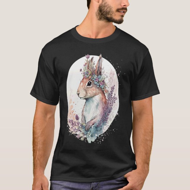 Camiseta Cute Watercolor Squirrel Flower Crown Animal (Frente)