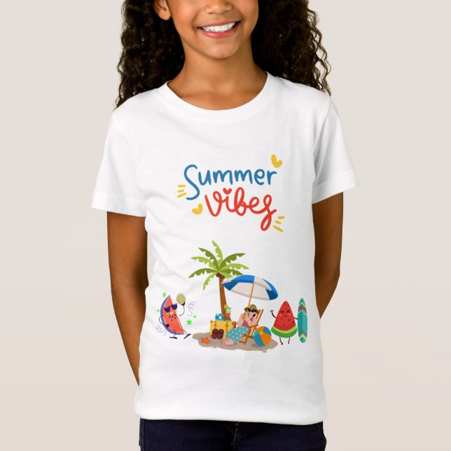Camiseta  Cute Watermelon Characters Relaxing Under a Palm  (Frente)