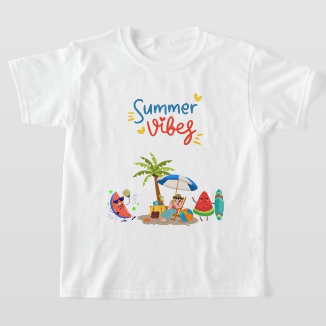 Camiseta  Cute Watermelon Characters Relaxing Under a Palm  (Postura )