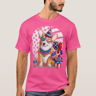 Camiseta Cute Welsh Corgi Dog Sunglasses American Flag 4th