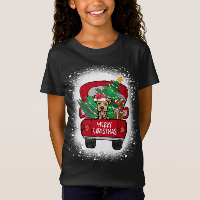 Camiseta Cute Welsh Terrier Red Truck Feliz Natal Bleac (Frente)