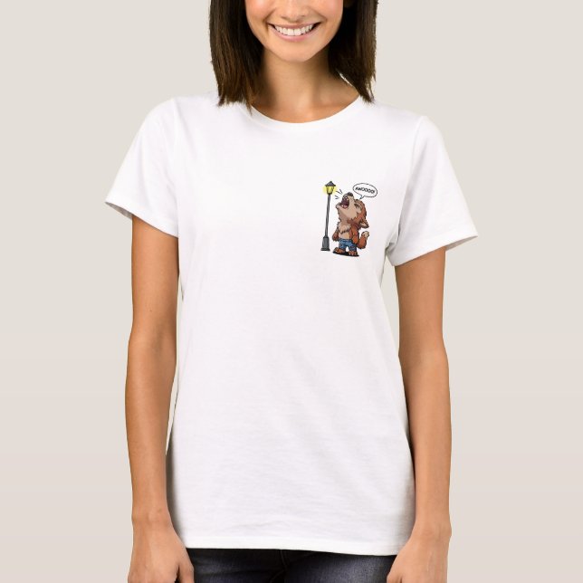 Camiseta Cute Werewolf Howling Under Street Lamp Cartoon (Frente)