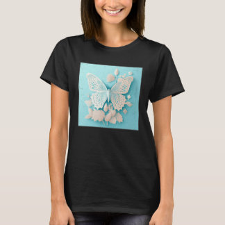 Camiseta Cute White Butterfly Illustration Flowers Minimal 