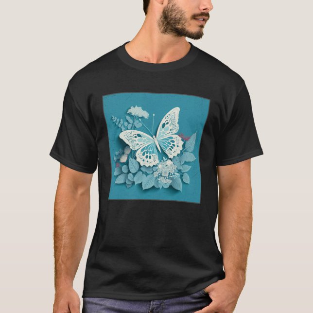 Camiseta Cute White Butterfly Illustration Flowers Minimal  (Frente)