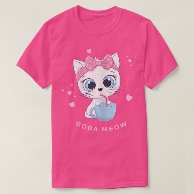 Camiseta Cute White Cat Drinking Boba Tea AnimeFor Women  (Frente do Design)