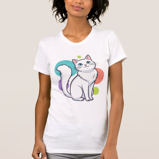 Camiseta Cute White Cat Sitting Graphic Tee (Frente)
