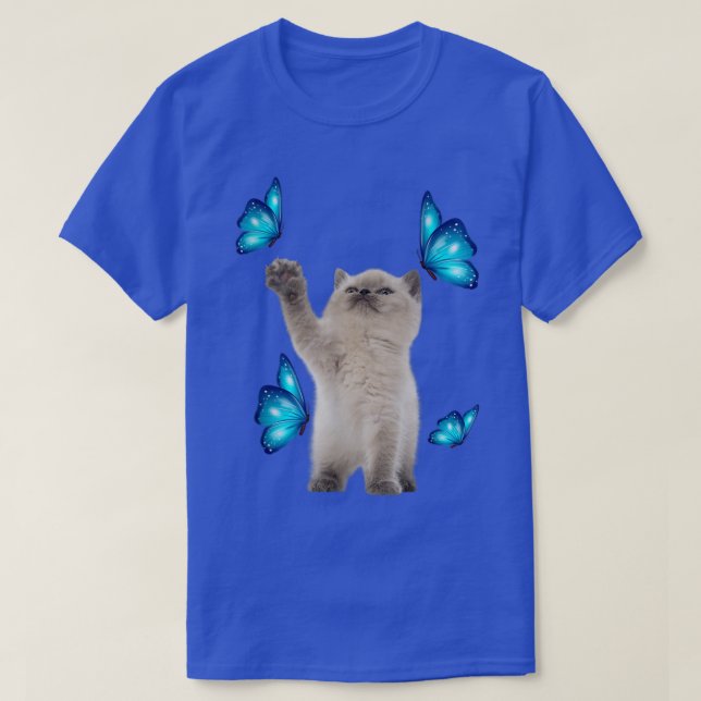 Camiseta Cute White Cat With Butterfly Cat adoption For Cat (Frente do Design)