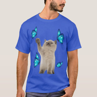 Camiseta Cute White Cat With Butterfly Cat adoption For Cat